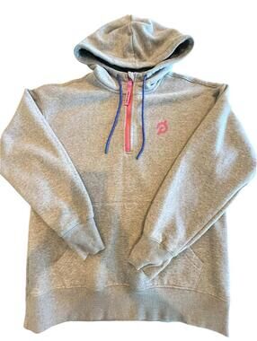 PELOTON Hoodie Womesn Size Small Gray trimmed in Pink 1/4 zip Kangaroo pocket